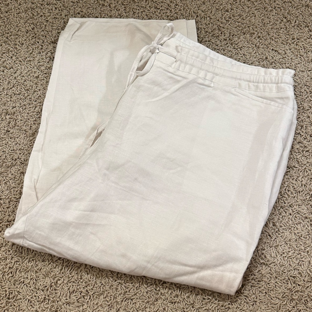 LANE BRYANT size 18 White Linen Capri Pocket Drawstring Gorgeous LIKE NEW! $89